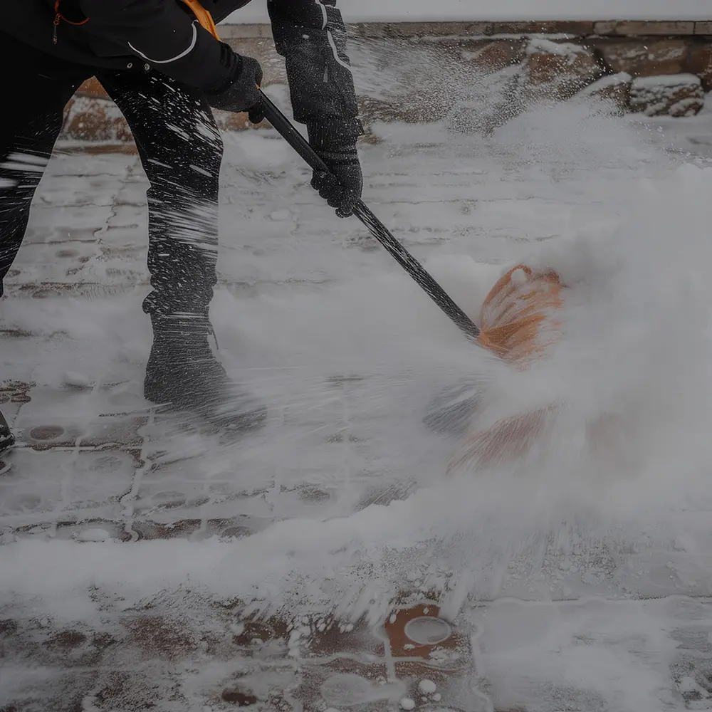 Mann beim Schnee schüppen / Winterdienst